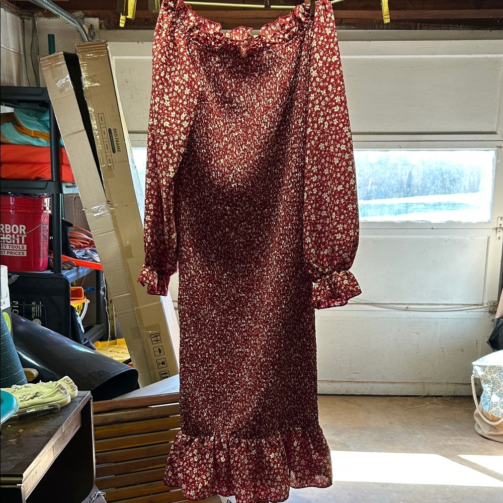 Sarin Mathew’s Red Floral Long Sleeve Dress